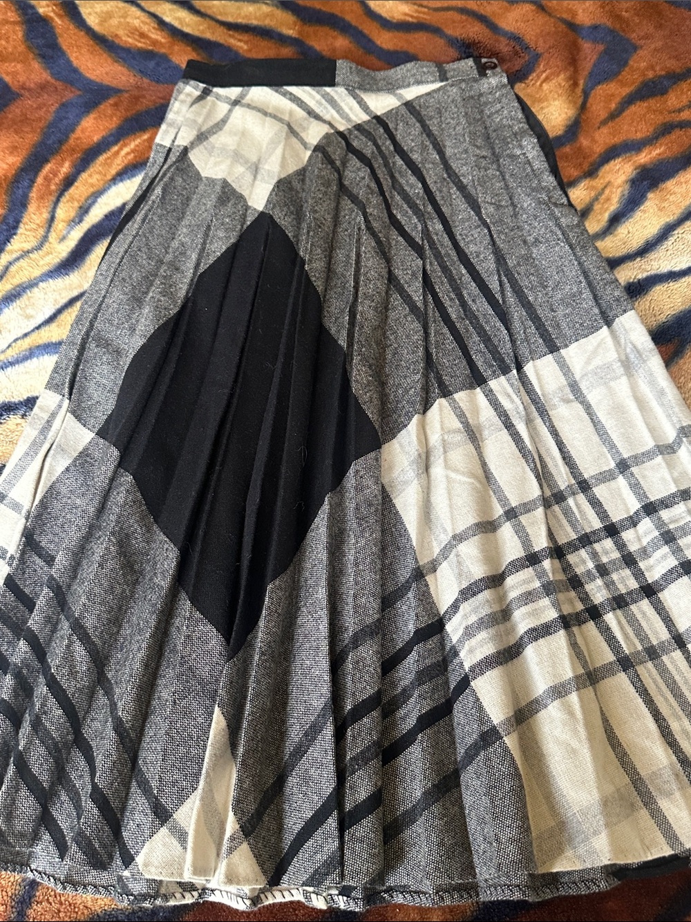 Pleated Gray & Black Plaid Women's Skirt
